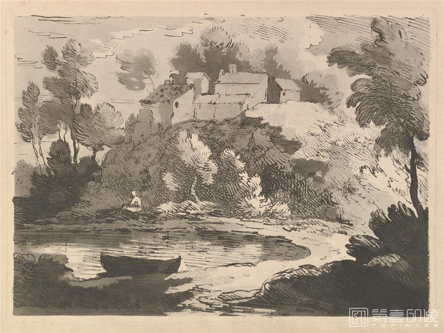 素描-美国纽约大都会美术馆素描藏画-Thomas RowlandsonBoat in a Storm at Sea-1604